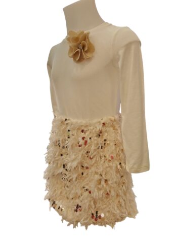 Σετ μπλούζα και φούστα μπεζ-χρυσού - Image 4