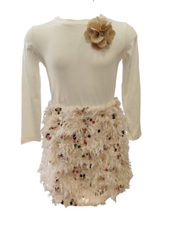 Σετ μπλούζα και φούστα μπεζ-χρυσού - Image 3