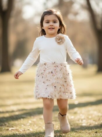 Σετ μπλούζα και φούστα μπεζ-χρυσού - Image 1