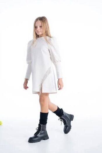 Φόρεμα με κρόσσια στρας λευκο χρώμα - Image 3