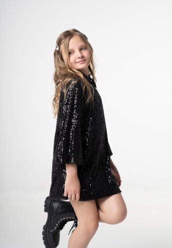 Φόρεμα με παγέτα και βελούδινο γιακά - Image 2