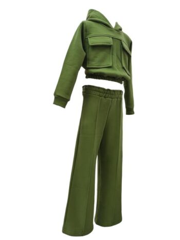 Φόρμα φούτερ κροπ πράσινο χρώμα - Image 2