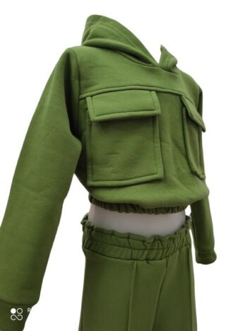 Φόρμα φούτερ κροπ πράσινο χρώμα - Image 3