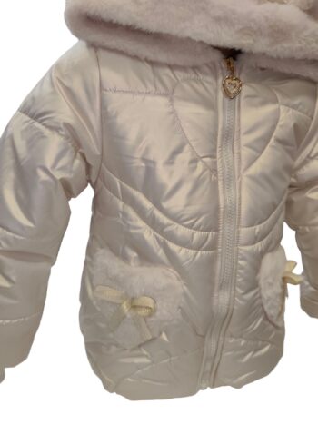 Μπουφάν μπεζ μεταλιζέ με γούνινη επένδυση - Image 2