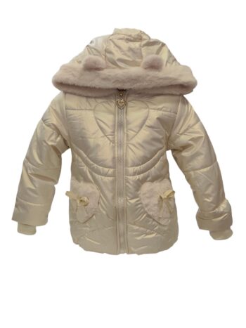 Μπουφάν μπεζ μεταλιζέ με γούνινη επένδυση - Image 1