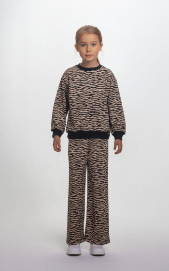 Πλεκτο Σετ με παντελόνι "Animal print" καφέ - Image 1