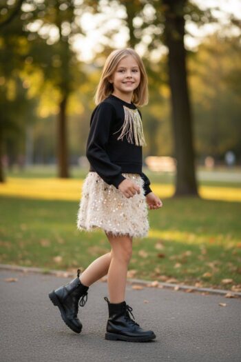 Σετ πλεκτοί μπλούζα με φούστα - Image 1