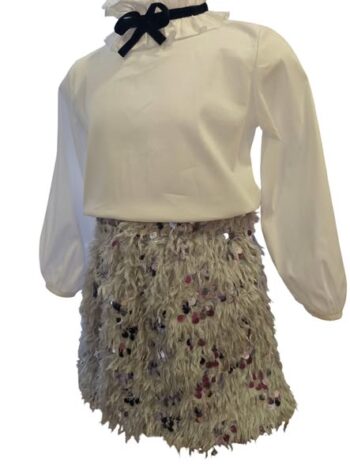 Σετ πουκάμισο και φούστα ασημή με πούπουλα και παγετα - Image 3