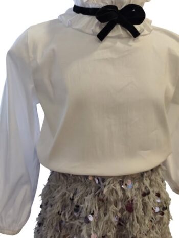 Σετ πουκάμισο και φούστα ασημή με πούπουλα και παγετα - Image 4