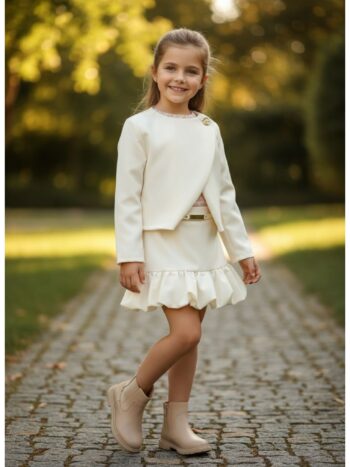 Σετ σακάκι με φούστα με μπάλου βολάν και ζώνη - Image 6