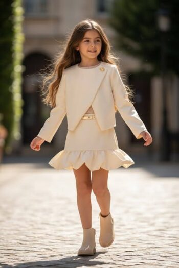 Σετ σακάκι με φούστα με μπάλου βολάν και ζώνη - Image 1