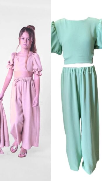 Σετ τοπ παντελόνι ροζ απαλο - Image 1