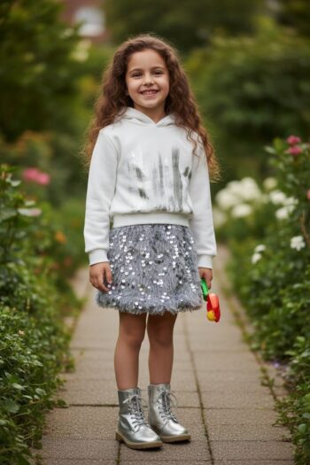 Σετ φούτερ με Φούστα με πούπουλα και παγετα γκρι - Image 1