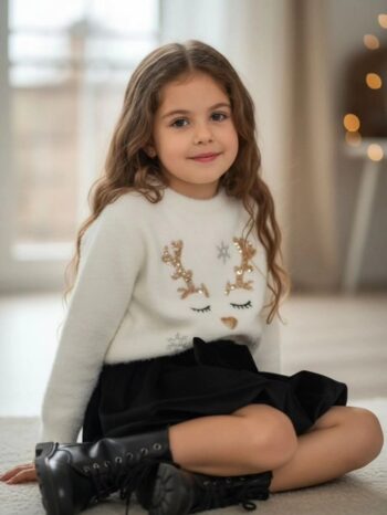 Σετ πλεκτο με φούστα βελουτέ - Image 2