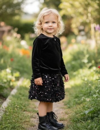 Σετ τοπ με φούστα χρήση με πούπουλα και παγιετα - Image 1