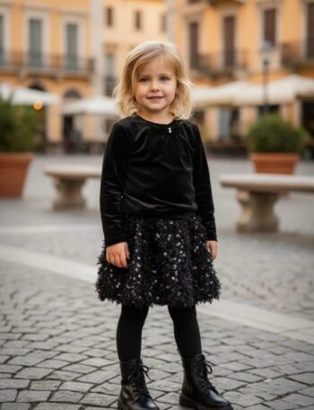 Σετ τοπ με φούστα χρήση με πούπουλα και παγιετα - Image 2