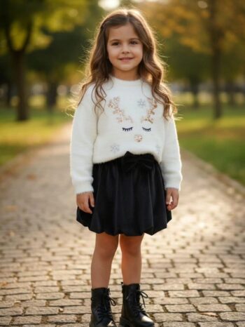 Σετ πλεκτο με φούστα βελουτέ - Image 1