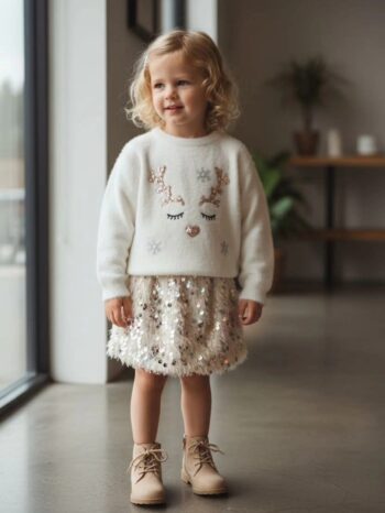 Σετ πλεκτο μοχερ με φούστα πούπουλα με παγιετα - Image 2