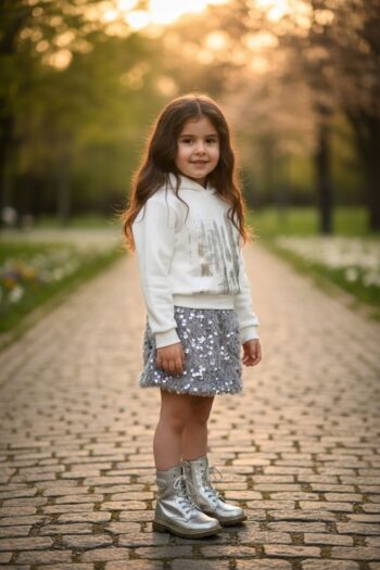 Σετ φούτερ με Φούστα με πούπουλα και παγετα γκρι - Image 2