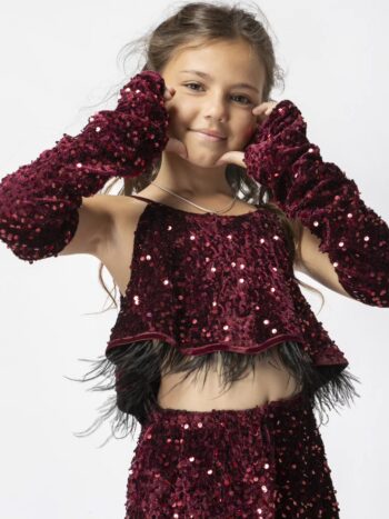 Σετ τοπ παγετα με πούπουλα και φούστα μπάλου - Image 2