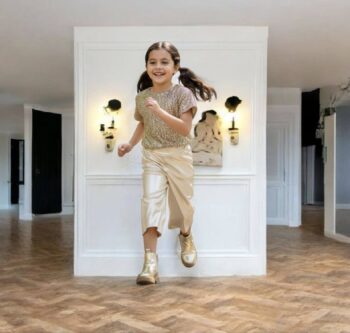 Σετ τοπ παγετα με χρυσο παντελόνι 3/4 δερματίνη - Image 3