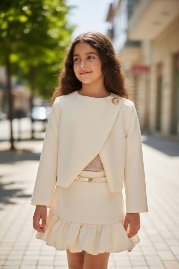 Σετ σακάκι με φούστα με μπάλου βολάν και ζώνη - Image 6