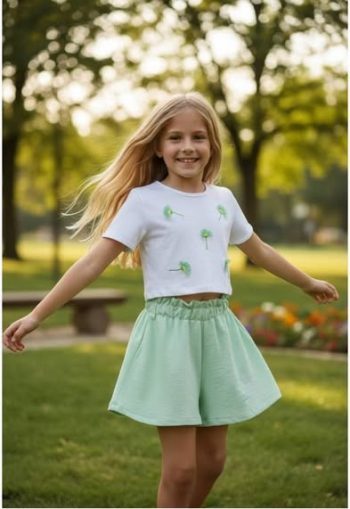 Σετ κροπ-τοπ με κεντημένα λουλούδια