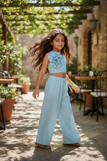 Σετ παντελόνι με κροπ-τοπ γαλάζιο