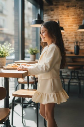 Σετ σακάκι με φούστα με μπάλου βολάν και ζώνη - Image 4