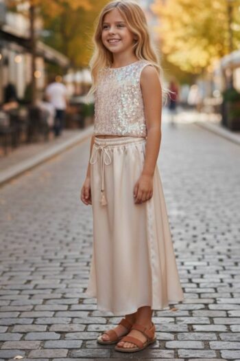 Σετ top με παγετες με ανοιχτεί πλάτη και μακριιά φούστα - Image 3