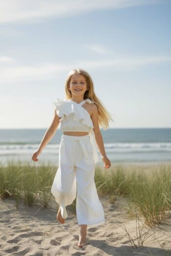 Σετ εκρού χρώμα τοπάκι με παντελόνι - Image 3