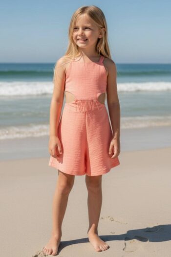 Ολόσωμο σορτς κοραλλί με κρόσσια - Image 1