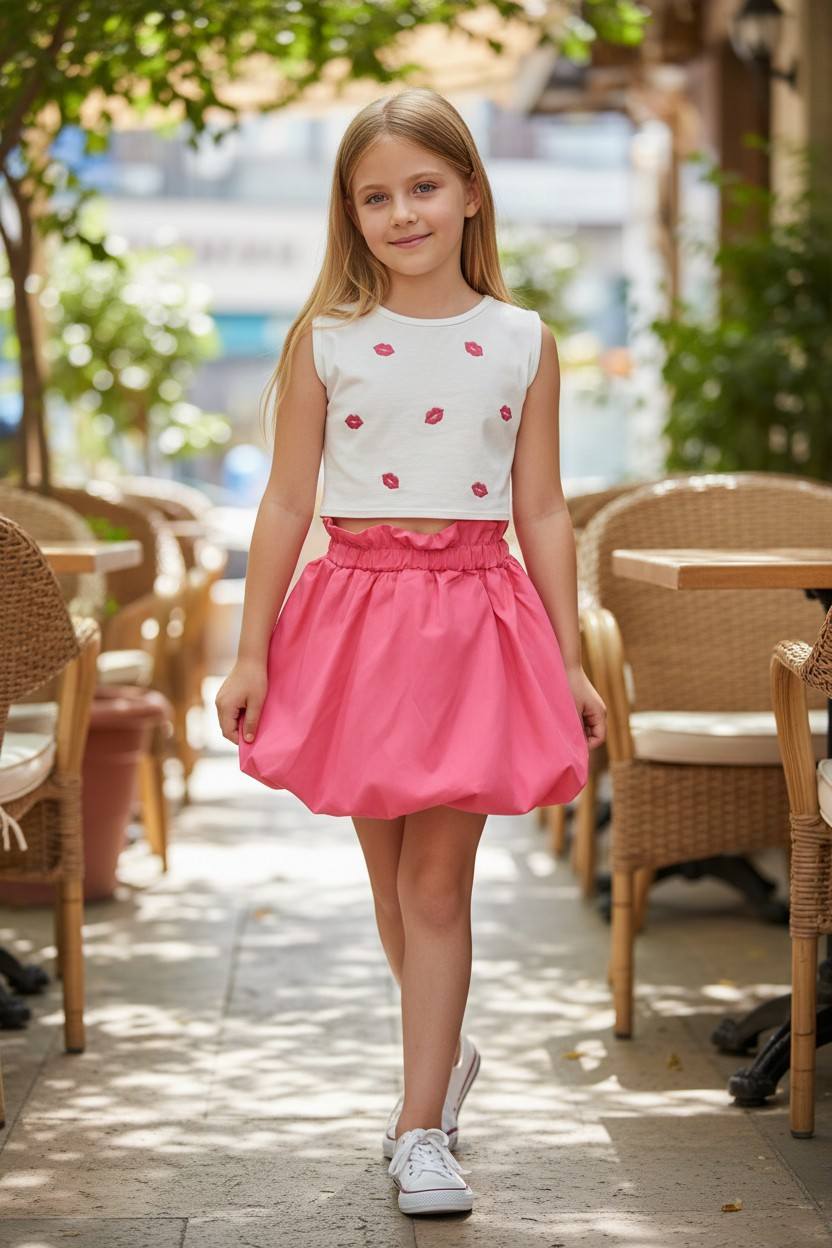 Σετ top με Φούστα μπάλου φουξ χρώμα .