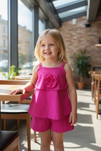 Σετ με αεράτο crop top και σορτς - Image 6