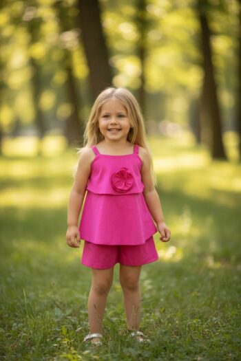 Σετ με αεράτο crop top και σορτς - Image 7