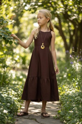 Μακρύ σοκολατί αεράτο φόρεμα ανοιχτή πλάτη