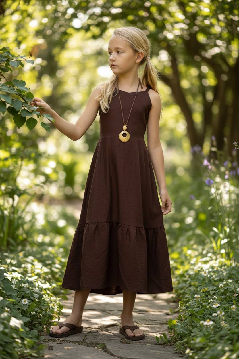 Μακρύ σοκολατί αεράτο φόρεμα ανοιχτή πλάτη