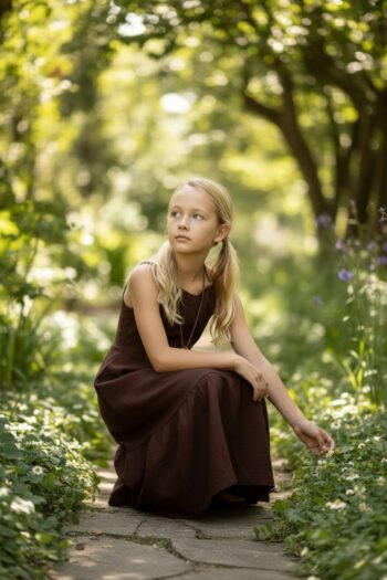 Μακρύ σοκολατί αεράτο φόρεμα ανοιχτή πλάτη - Image 2