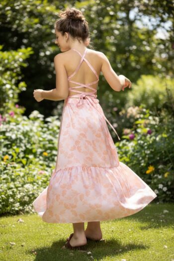 Μακρύ σατέν αεράτο φόρεμα ανοιχτή πλάτη - Image 2