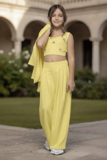 Κοστούμι Σακάκι κοντό και παντελόνι λεμονί χρώμα - Image 2