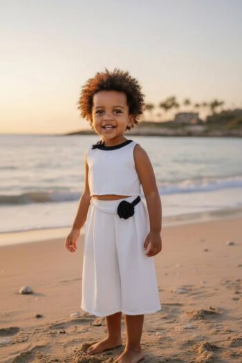 Σετ λευκού παντελόνι με τοπάκι με αίνιγμα στη πλάτη.  - Image 3