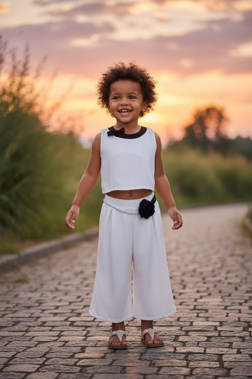 Σετ λευκού παντελόνι με τοπάκι με αίνιγμα στη πλάτη. 