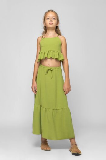 Σετ τοπάκι με μακριιά φούστα με βολάν λαιμ χρώμα - Image 2