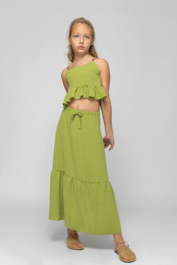 Σετ τοπάκι με μακριιά φούστα με βολάν λαιμ χρώμα - Image 4