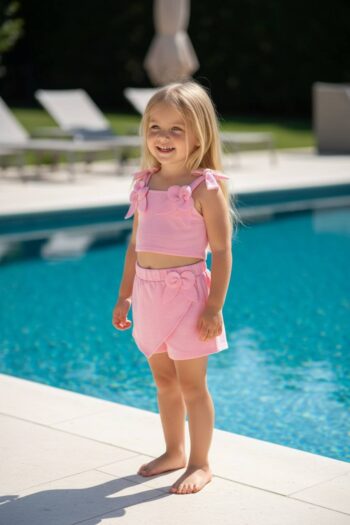 Σετ τοπ με 3D λουλούδια και φούστα-σορτς  - Image 4