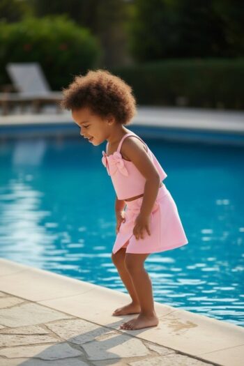 Σετ τοπ με 3D λουλούδια και φούστα-σορτς  - Image 2