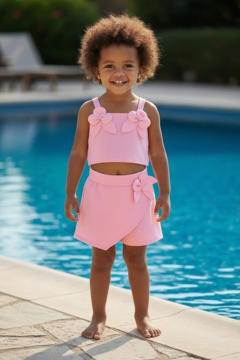 Σετ τοπ με 3D λουλούδια και φούστα-σορτς 