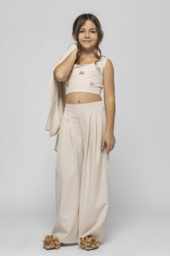 Σετ τοπ με στρας και Παντελόνι μπεζ χρώμα - Image 7