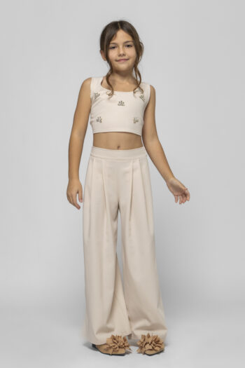 Σετ τοπ με στρας και Παντελόνι μπεζ χρώμα - Image 6