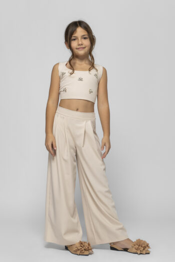 Σετ τοπ με στρας και Παντελόνι μπεζ χρώμα - Image 5